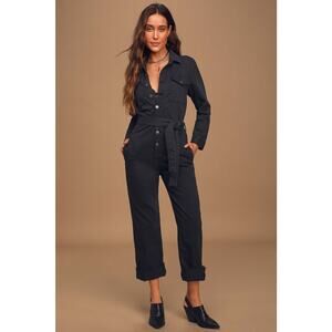 Boyish The Guy Black Denim Long Sleeve Utility Jumpsuit small -no belt-
